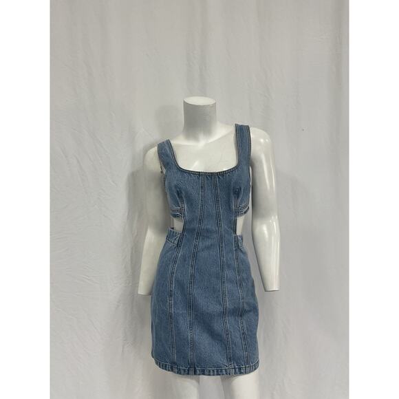 Grlfrnd 'Vivi' Blue Cotton Cut Out Tank Dress Size XS - Picture 2 of 5